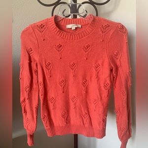 LOFT Women’s Small Salmon Crew Neck Blouse Sleeve‎ Knot Detail Long Slv Sweater